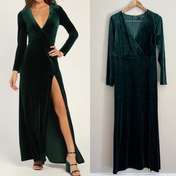 Sensational Memories Emerald Green Velvet Surplice Maxi Dress - Picture 1 of 10